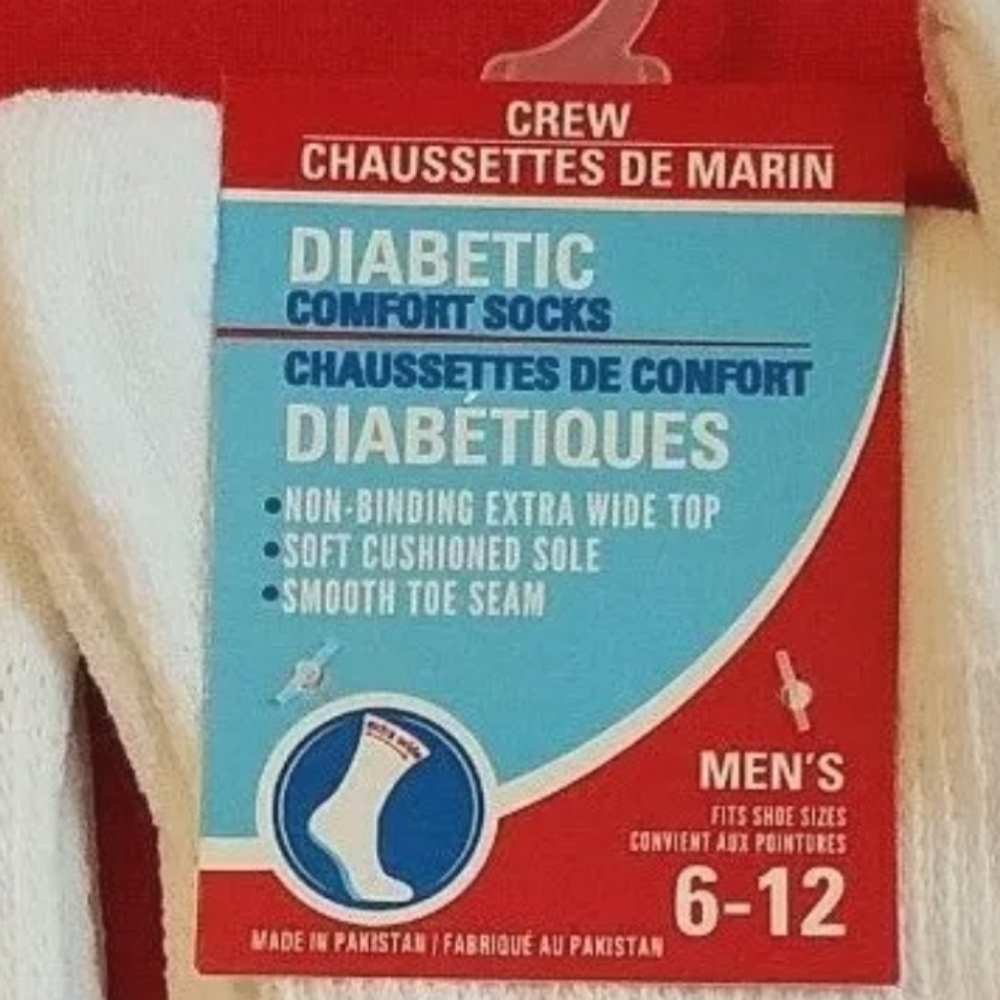 Diabetic Socks1 Pair Men's Size 6-12 Crew